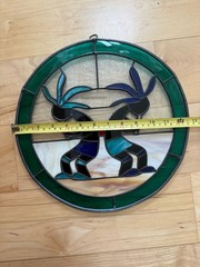 Kokopelli Stained Glass Suncatcher 12” Colorful Large ~small crack