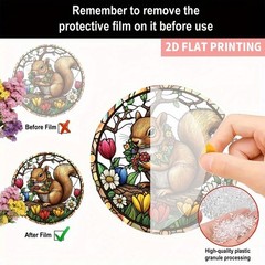 Flower Crowned Squirrel Acrylic Suncatchers Wall Decor Spring Garden Home Accent