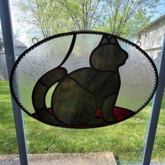 Vintage Copper Foil Stained Glass Black Cat Suncatcher