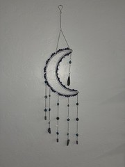 Crescent Moon Beaded Suncatcher Mobile Bohemian Metal Glass Crystals Blue Silver