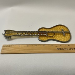 Vintage Amber Glass Guitar Suncatcher 8.5″ Leaded Stained Glass Metal Soldered