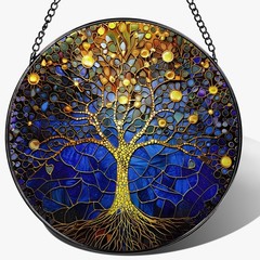 Stained Glass Tree of Life Ornament – 8-Inch Suncatcher for Home Decor