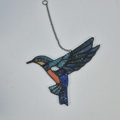 Stained Glass Bird Window Suncatcher Hanging Decor Blue Green Orange Yellow