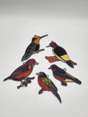 Lot of 5 Vintage Bird Suncatchers Faux Stained-Glass Acrylic Window Hangings