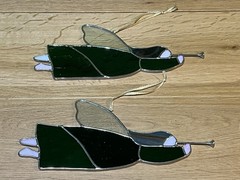 Vtg Stained Glass Angels w/Horn Set of 2 Hanging 10″ long