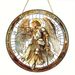 Archangel Michael Acrylic Stained Glass Effect Suncatcher Window Hanging