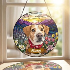 Personalized Dog Portrait Stained Glass Suncatcher Custom Pet Window Art Gift