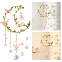 Sparkling Crystal Ornament with Butterfly and Moon Element for Window Decoration