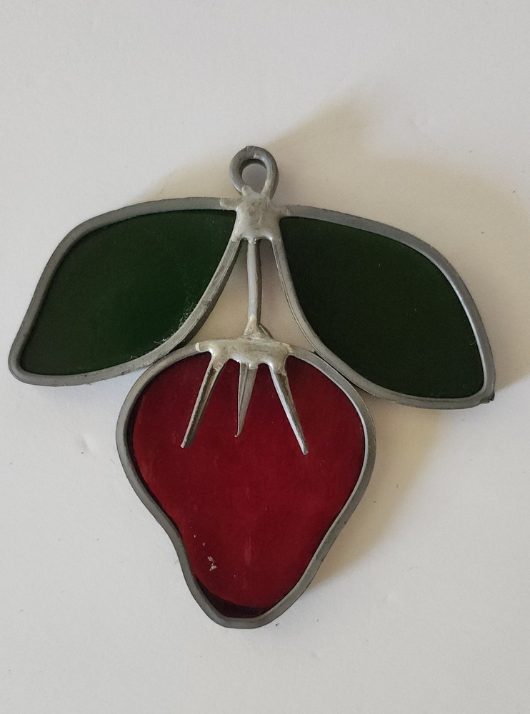 Vintage Leaded Stained Glass Strawberry Fruit Sun Catcher