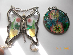 2 Butterfly Suncatchers, 1 Round, 1 Butterfly Shape, Both with Hanger Chains