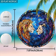 Dual Gold Purple Lions Galaxy Starry Sky Acrylic Suncatcher Wildlife Decoration