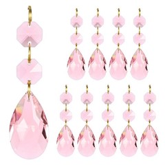 10PCS Crystal Suncatcher 2Teardrop Prism Pendant, 38mm Chandelier[Pink]