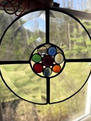 Vintage Suncatcher Round Beveled Glass & Marbles 6″