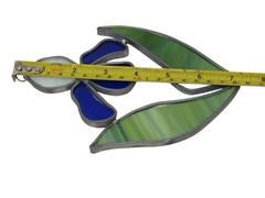 Vintage Stained Glass Sun Catcher Blue Flower With Hanging Hook