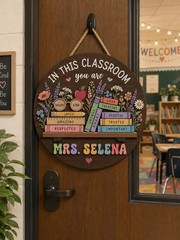 Custom Classroom Wooden Sign with Rope Door Decor