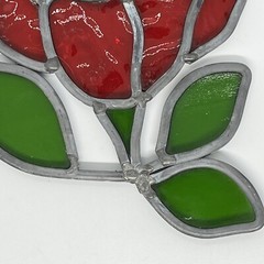 Vintage Stained Glass Rose Flower Suncatcher Acrylic Metal Hand Crafted
