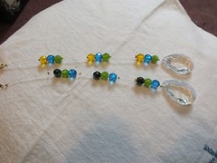 Handcrafted Crystal Suncatcher Teardrop Blue Gold Green Beads Set 2 WOW