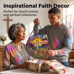 “Flower Cross Faux Stained Glass Sun Catcher – Unique Home Decor Gift”