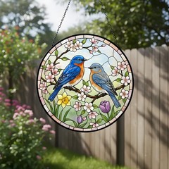 Bluebird Couple Stained Glass Suncatcher Love Bird Window Art