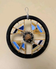 Handmade stained glass bicycle wheel art piece For Indoor/Outdoor/Garden/Porch