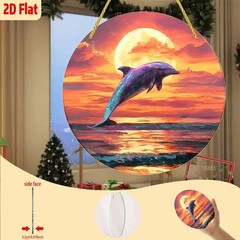 Vintage Leaping Dolphin Sunset Acrylic Suncatcher Coastal Home Wedding Decor