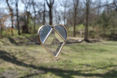 SG12 Handcrafted Stained Glass Suncatcher, Blue Heart with Bevel Center, 3 X 2.5