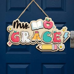 Custom Teacher Name Wall Sign with Rope Personalized Classroom Decor
