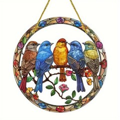 Acrylic Sun Catcher Bird Colorful Birds on Branch Hanging Decor for Home Garden