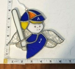 Stained Glass Sun catcher Handmade USA ANGEL, BOY BASEBALL 6 X 6