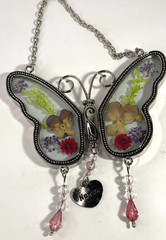 Hanging Metal and Glass Butterfly with Dried Flowers Encased in Wings for NURSE