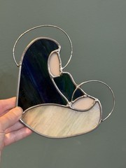 Large Stained Glass Madonna Mother And Child Halo Suncatcher 6”x7”