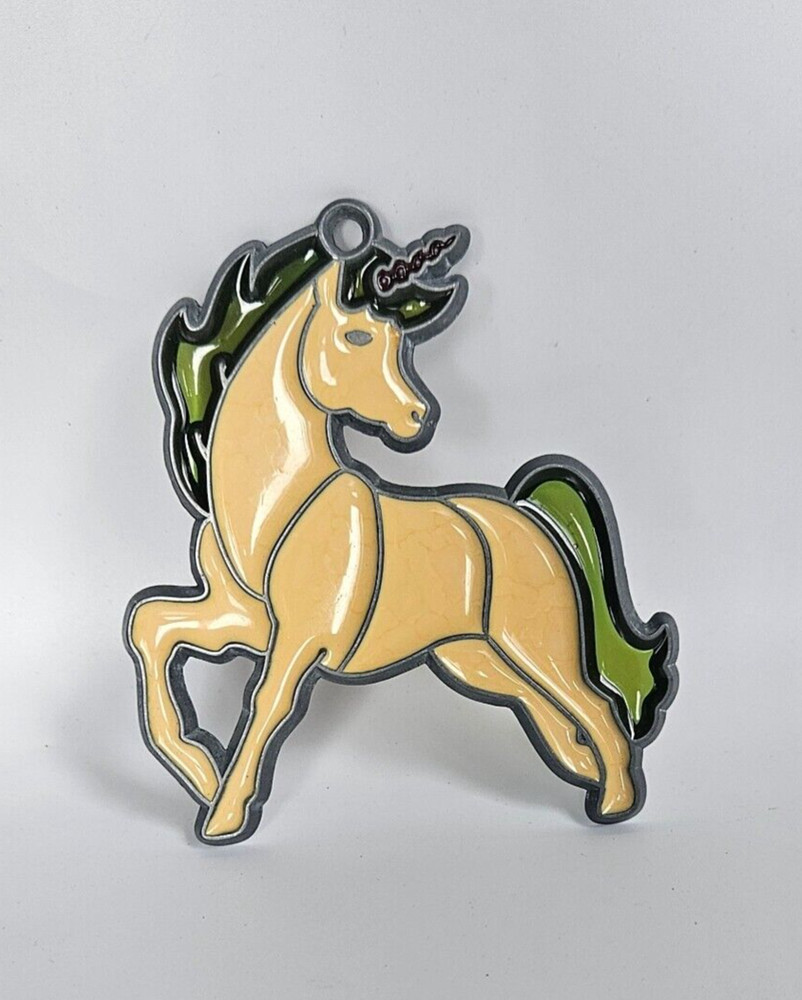 Vintage Faux Stained Glass Style Suncatcher Unicorn 3.75″ H Window Decoration