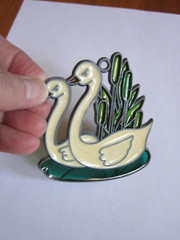 Two Swans In Love Vintage Stained Glass Sun Catcher Window Hanging Cattails 3″