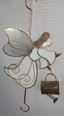 Stained Glass Angel w/ Rusted Watering Can Window Plant Hanger by Gallery Inc.
