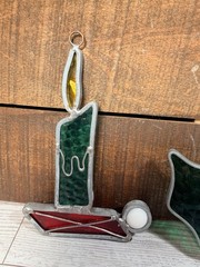 Set Of 2 Stained Glass Christmas Candle Sun Catcher Window Decoration Holly