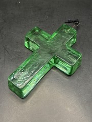 Vintage Green Thick Recycled Glass Cross Wall Hanging Art Sun-Catcher 5.5″ x 4″