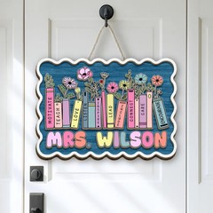 Personalized Custom Teacher Door Hanger Wooden Sign with Rope Gift