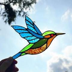 2 Packs Stained Glass Hummingbird Suncatcher Window Hanging Ornament, Stained Gl