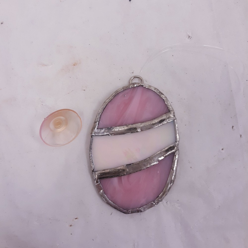 Vintage Stained Glass Easter Egg Window Sun Catcher pink/white/silver