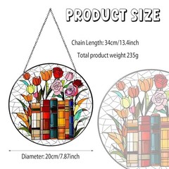 Flower Stained Glass Window Hanging 7.8” Sun Catcher Club Lover 7.87inch Book