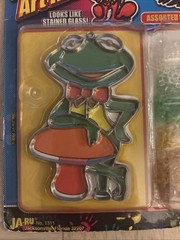 Vintage Faux Stained Glass “Kermit” Frog Mushroom Hanging Suncatcher 80s Kit DIY