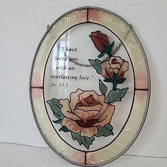 VTG Joan Baker Suncatcher Roses Bible Verse Classic Window Display