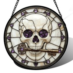 Spooky Skull Stained Glass Suncatcher – Halloween Decor for Home & Garden, 6.3 i