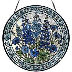 Wildflower Stained Glass Window Hanging, 7.8 Inch Sun Catcher Home Decor