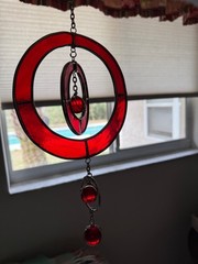 Artisan Stained Glass Circle Sun Catcher Hanging Beads Metal Home & Garden Décor