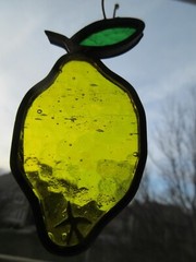 LEMON SIGNED by Artist Rubins Vtg Handmade Stained Glass Sun Catcher Window