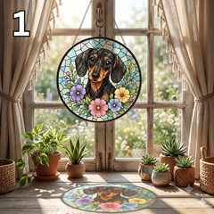 Personalized Dog Portrait Gift For Pet Lovers Floral Stained Glass Suncatcher
