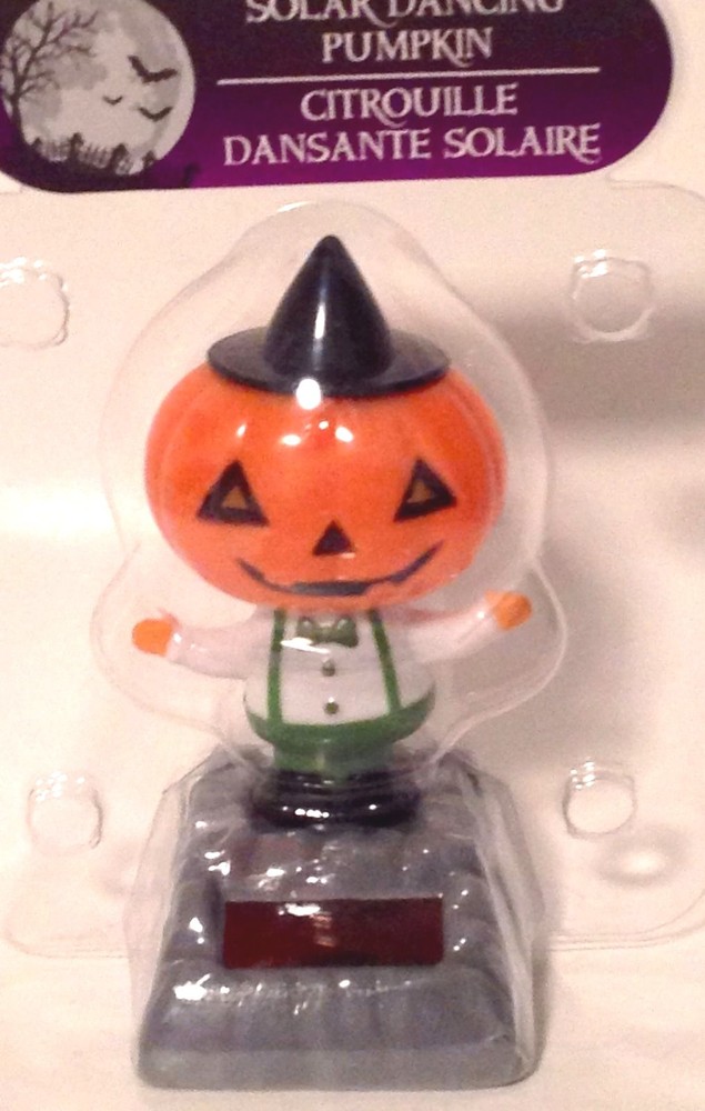 Solar Powered Dancing Halloween Jack-o-Lantern Figurines Wiggles Head & Arms
