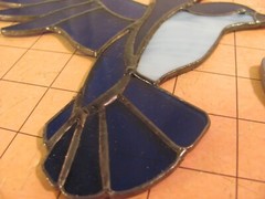 BLUE BUTTERFLY BIRD Authentic Stained Glass SUNCATCHER GARDEN ART GIFT