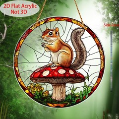 Squirrel on Mushroom Acrylic Suncatcher Wall Decor Whimsical Forest Home Accent